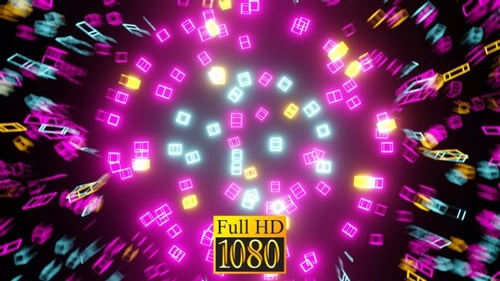 Abstract Neon Glowing Geometric Squares Loop Background