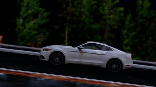 White Luxury Sports Car On Steep Hill Forest Road