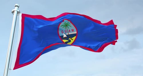 Realistic Flag of Guam Waving Against a Clear Sky