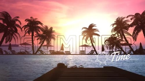 Animated Summer Time Title with Beach Sunset and Palm Trees