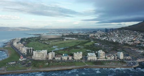 Aerial View Flying Towards the City of Cape Town with Table Mountain