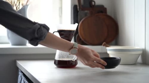 Pour Over Coffee Brewing in Kitchen