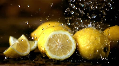 Juicy Lemons Splashed with Water