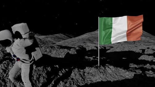 3D Astronaut Planting Italian Flag on Moon Surface