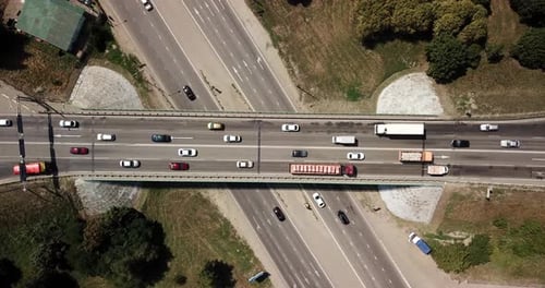 Top Down Aerial View of Transportation Highway Overpass, Ringway, Roundabout
