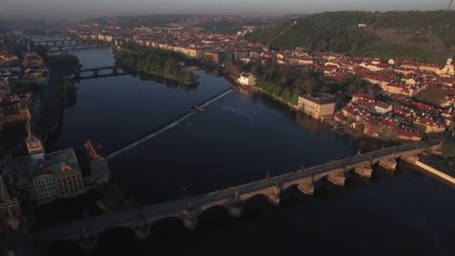 Aerial view along Vltava river in the summer Prague, Czech Republic