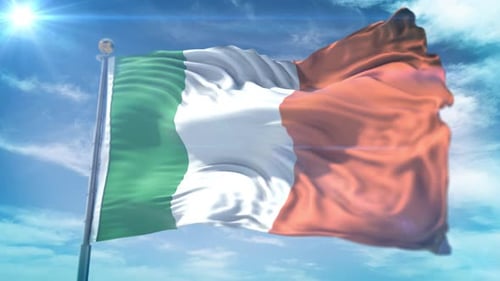 Waving Ireland Flag Animation with Blue Sky Background