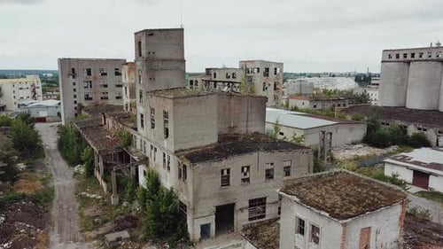Abandoned Ruined Industrial Factory Building