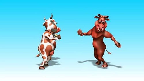 Animated 3D Cow and Bull Characters Dancing Joyfully