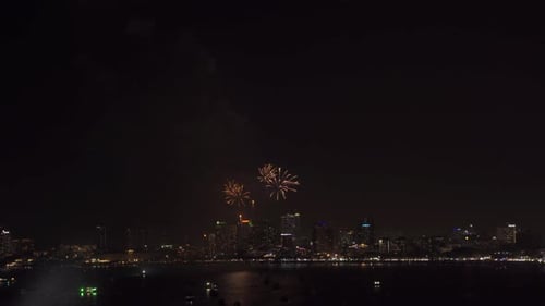 Spectacular Fireworks Display Over City Skyline at Night