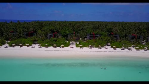 Aerial sky of tropical lagoon beach time by turquoise sea and white sand background of a dayout befo