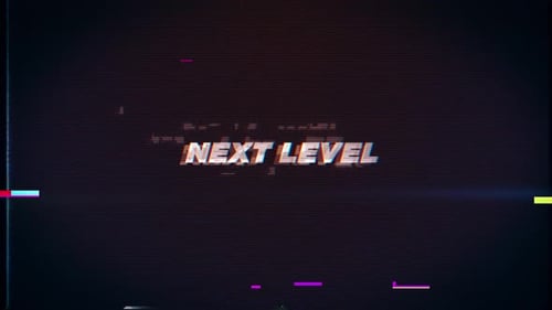 NEXT LEVEL text glitch effects concept for video games screen