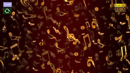 Golden Musical Notes Floating and Rotating Seamless Loop