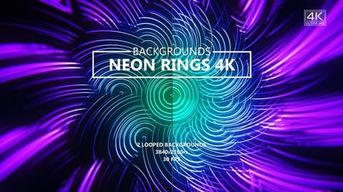 Abstract Neon Glowing Rings and Lines Background Loop