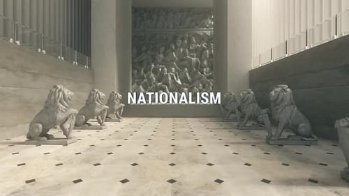 Elegant 3D Title Reveal in Classical Hall with Statues