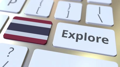 EXPLORE Word and National Flag of Thailand on the Keyboard
