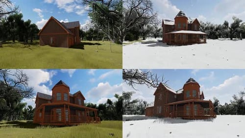 Classic Wooden Houses 3D Animated Models for Seasonal Scenes