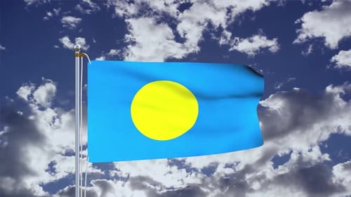 Realistic Waving Flag Animation Against Blue Sky and Clouds