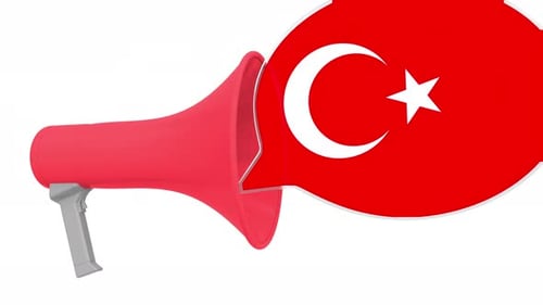 Animated Megaphone with Turkey Flag Speech Bubble