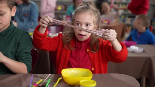 Kids Making Colorful Slime in a School Classroom