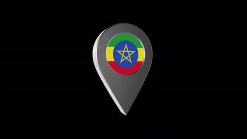 Rotating 3D Map Pin With Ethiopian Flag