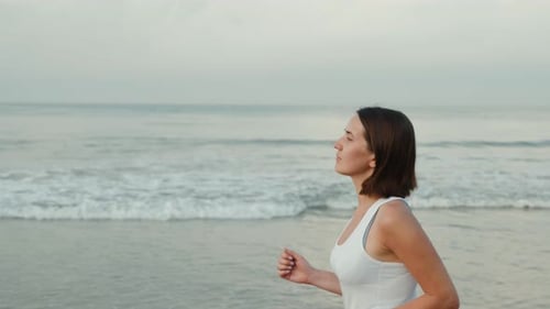 Sport Female Runner Run Wearing Smartwatch with Watchband Blank Black Glass Bent Touchscreen on