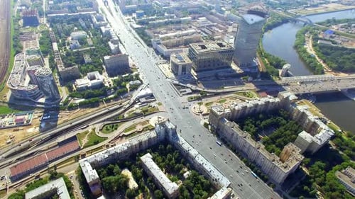 Aerial View of Highway Interchange in Moscow City Russia