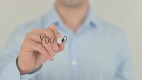 You Are Your Only Limit, Man Writing on Transparent Screen