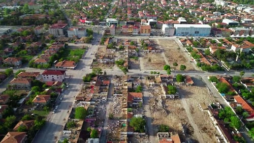 Aerial View of Urban Demolition and Redevelopment