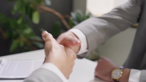 Business Handshake at Modern Bright Office