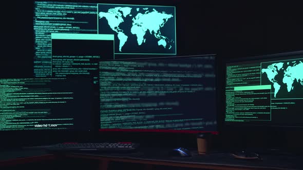 Code On Multiple Computer Screens, Technology Stock Footage ft ...