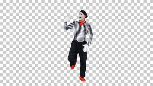 Mime artist smile and simulate walking, Alpha Channel