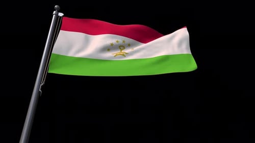 Waving Flag of Tajikistan on Black Background