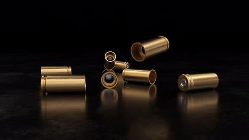 Golden Bullet Casings Falling and Scattering