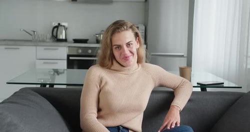 Blogger Pretty Girl is Recording Video for Vlog Talking Gesturing