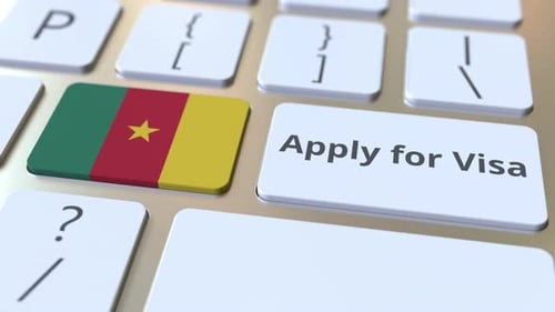 Pressing Apply For Visa Key On Keyboard With Cameroon Flag