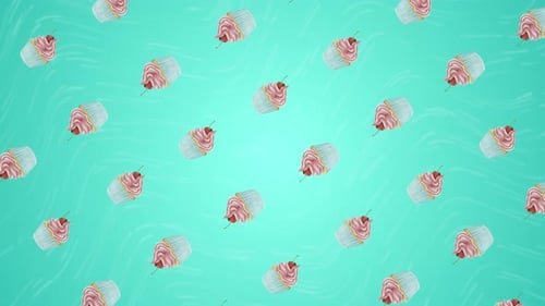 Sweet Floating Cupcakes Pattern Animated Background