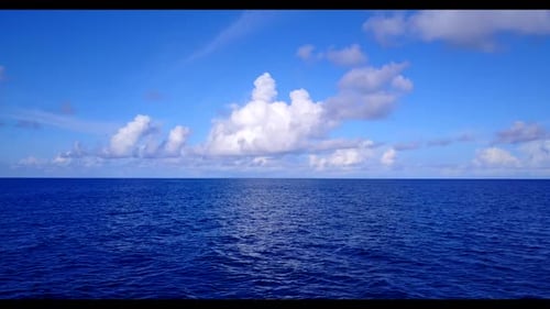 Aerial nature of perfect shore beach adventure by clear sea and white sandy background of a daytrip