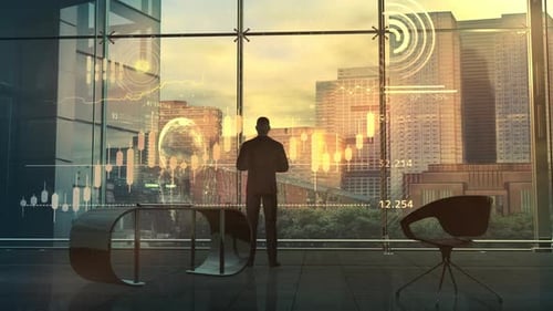 A Businessman Works With An Array Of Data 4K