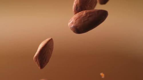 Almonds Falling in Slow Motion Close Up Shot