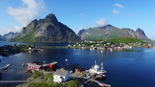 Fishing harbor in town Reine on Lofoten islands in Norway