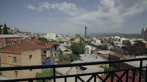 View of Old Part Tbilisi City, Georgia, with Roofs of Old and Modern Buildings, New Skyscrapers