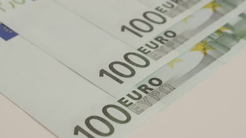 One Hundred Euro Banknotes in a Row