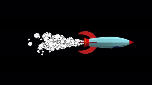 Flat Design Cartoon Rocket Flying Horizontally with Smoke