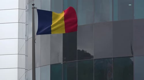 Realistic National Flag Waving by Modern Corporate Building