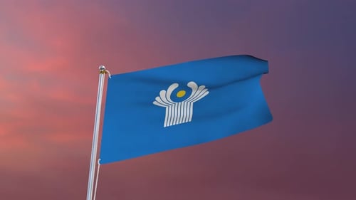 Realistic Waving Flag Animation Against Gradient Sky