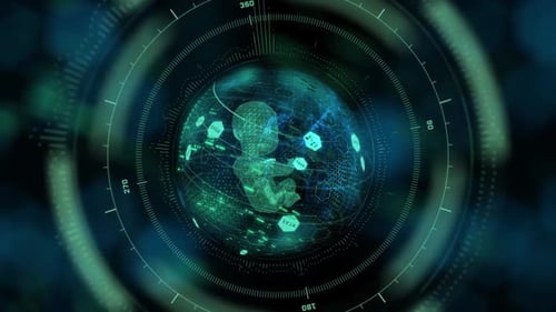 Futuristic Digital Fetus Scan in Scientific Holographic Interface
