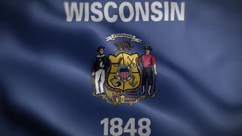 Waving Flag of Wisconsin State with Seal Animation