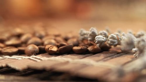 Roasted Coffee Beans on Wooden Place Setting