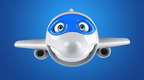 Smiling Cartoon Airplane Character Travel Animation
